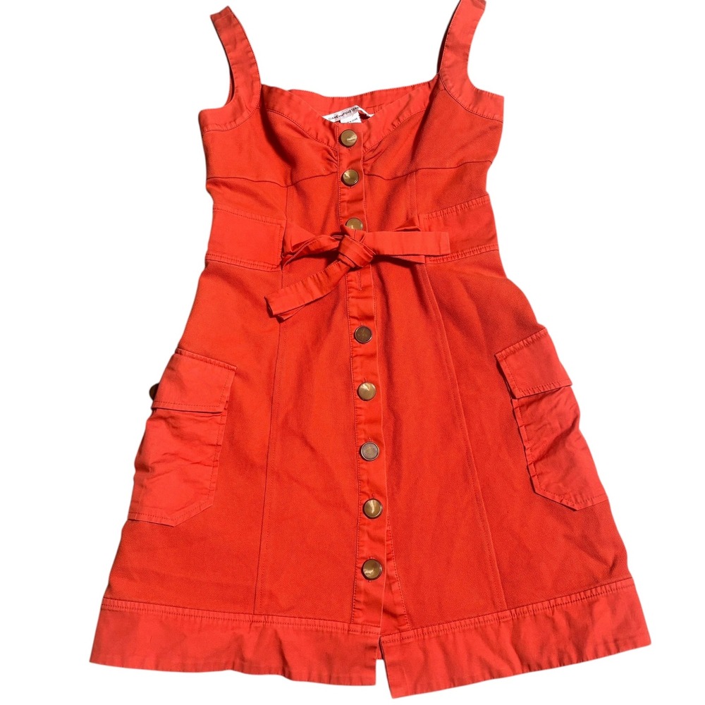 Diane‎ Von Furstenberg Orange Button Front Belted Cargo Dress Size 4 - Picture 4 of 7